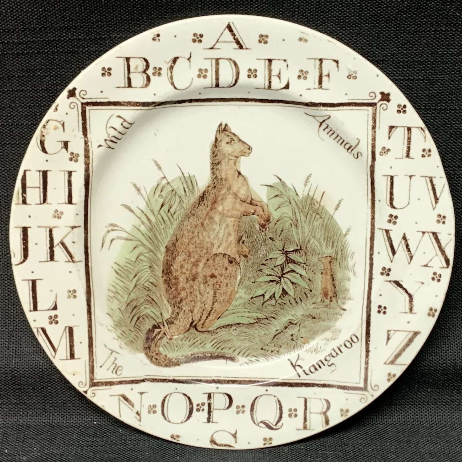 English Victorian Alphabet ABC Plate ~ Kangaroo 1880
