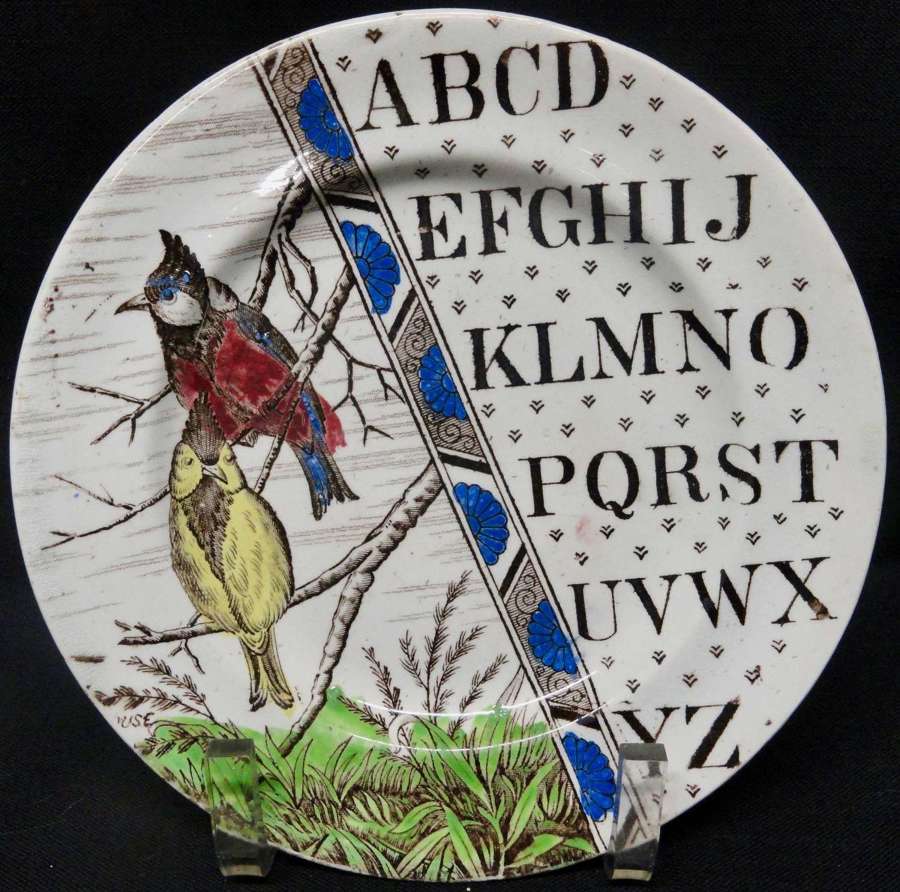 Staffordshire Antique ABC Garden Birds Plate ~ TITMOUSE ~ 1880