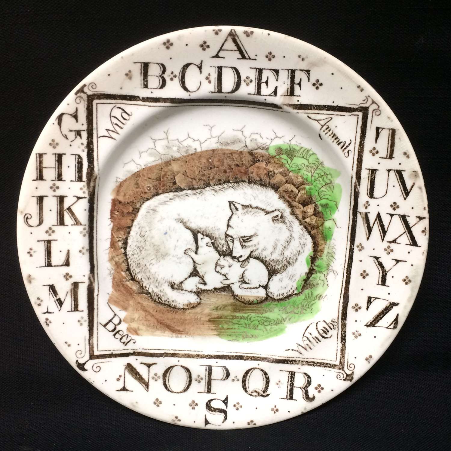 Wild Animals ~ Polar Bear + Cubs ~ ABC Plate 1880