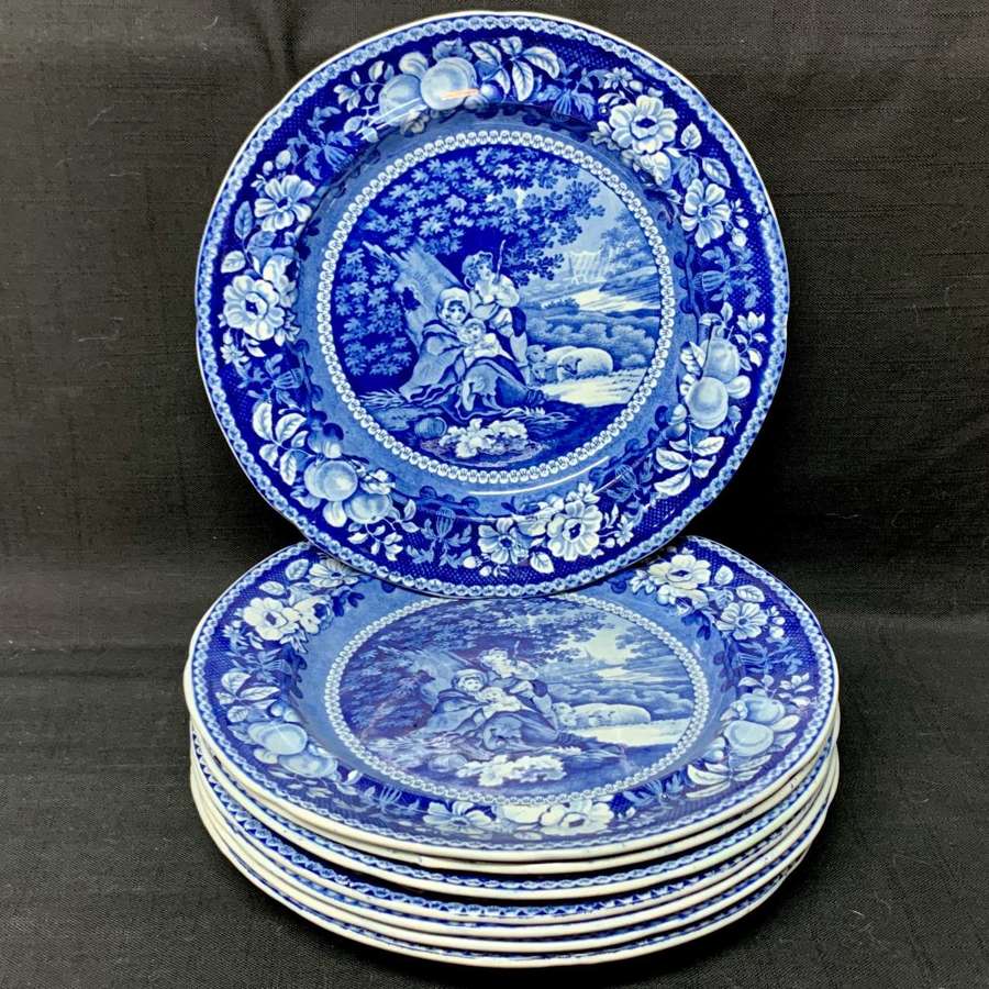 Early Staffordshire Blue Transferware Plate ~ Sheltered Peasants 1825