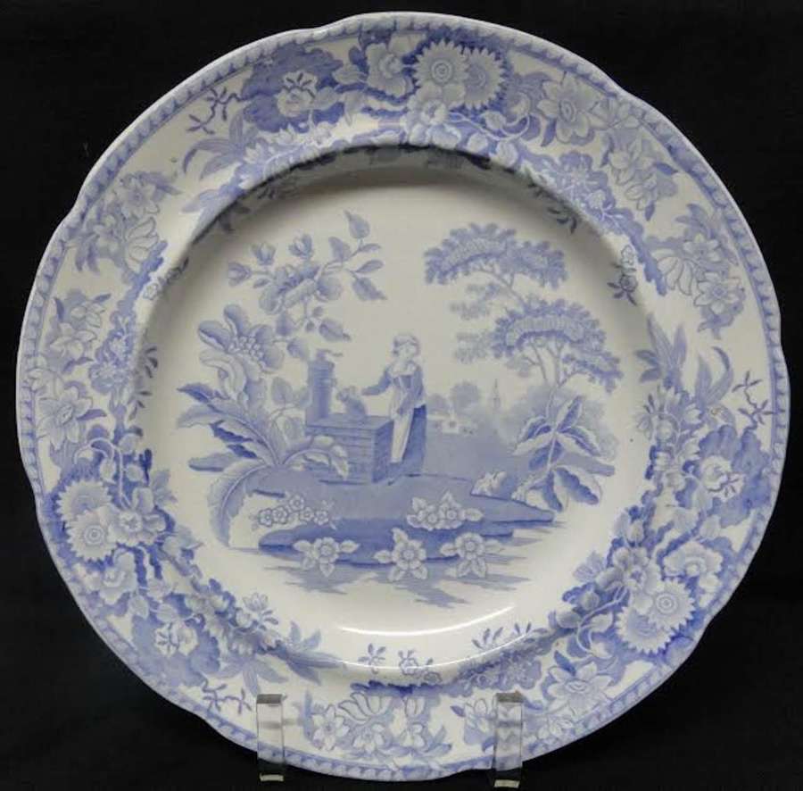 Pearlware Blue Transferware Plate ~ Girl at the Well ~ c1823