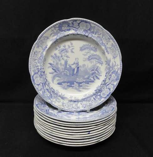 Pearlware Blue Transferware Plate ~ Girl at the Well ~ c1823