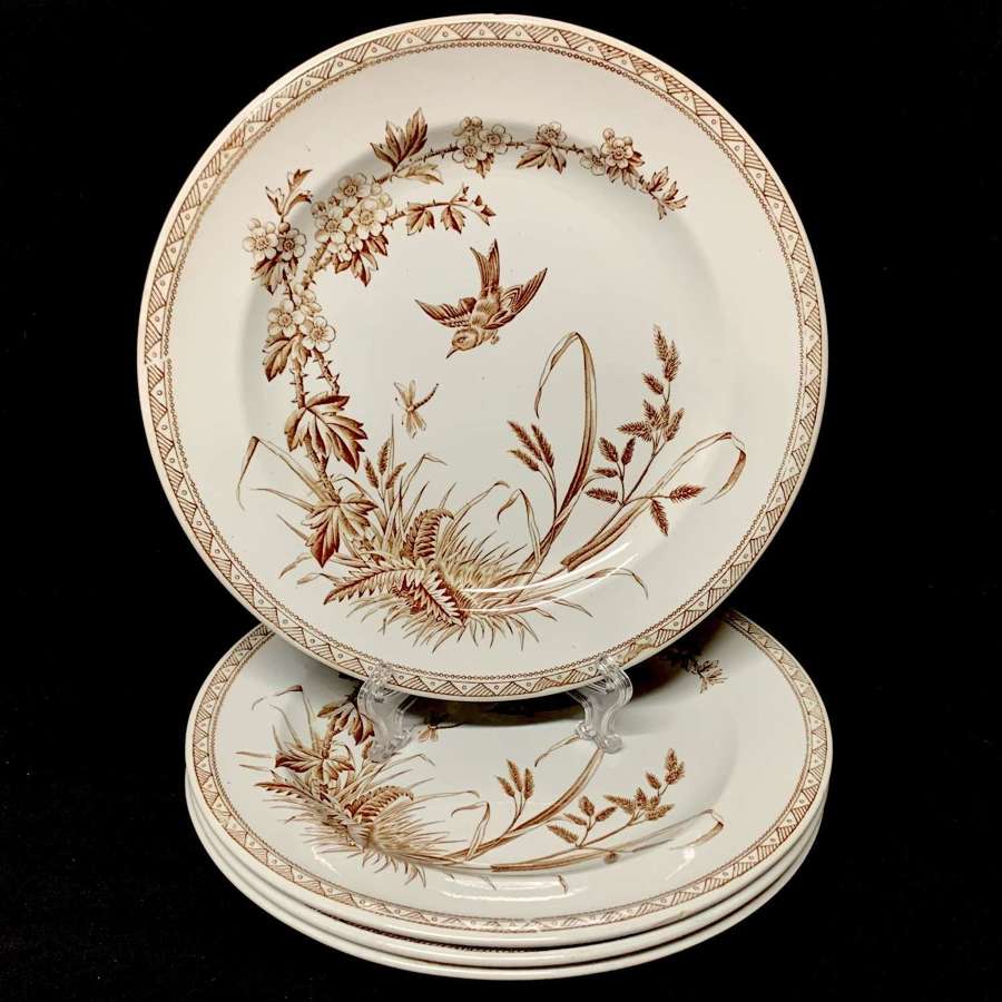 Brown Transferware Plates ~ Dragonfly 1877 Hawthorn ~10 available