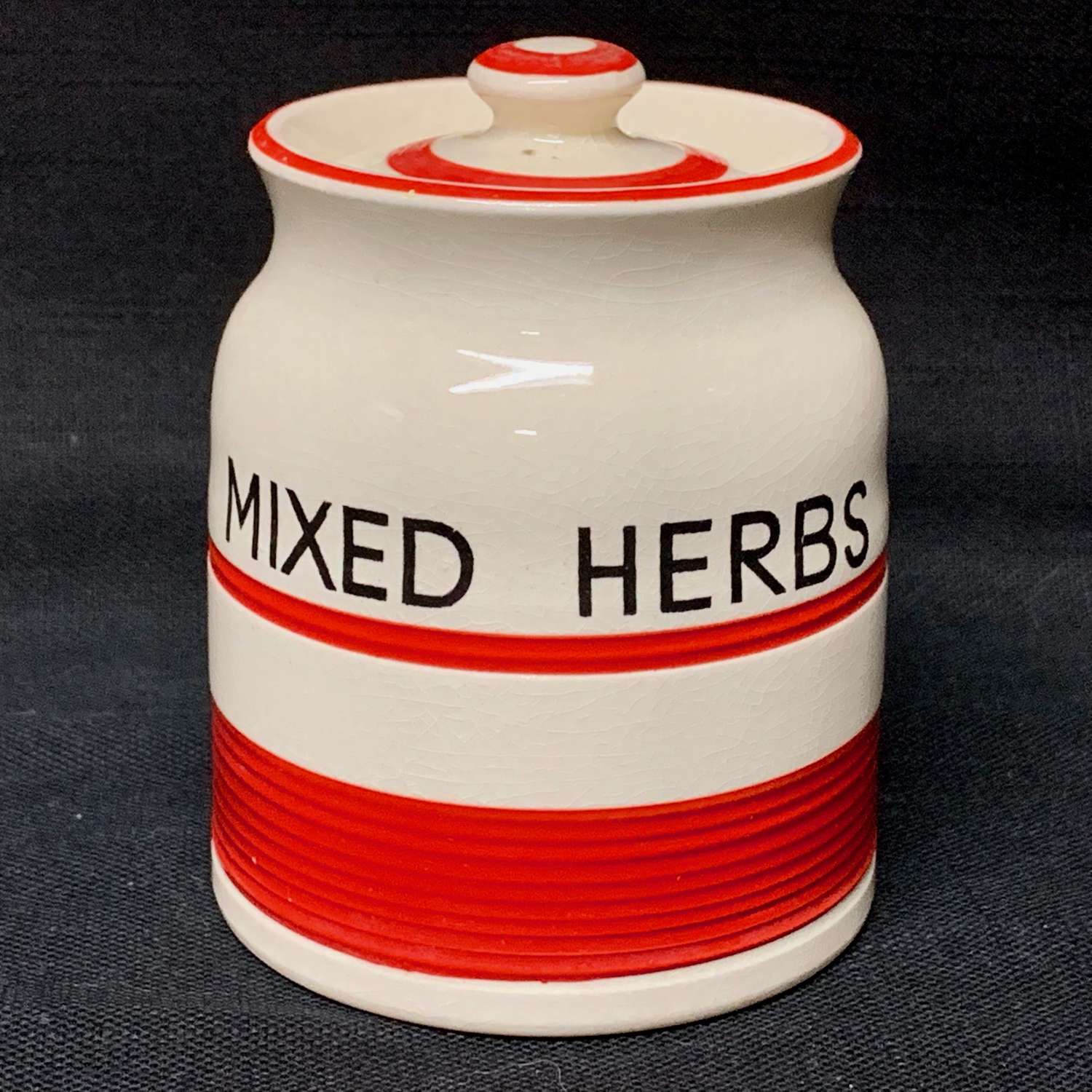 Cornishware Banded Kleen Kitchen Storage Jar ~ MIXED HERBS ~ c 1940