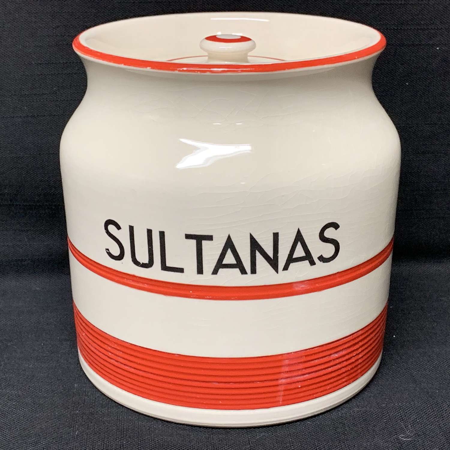 Cornishware Banded Kleen Kitchen Ware Storage Jar ~ SULTANAS ~ c 1940