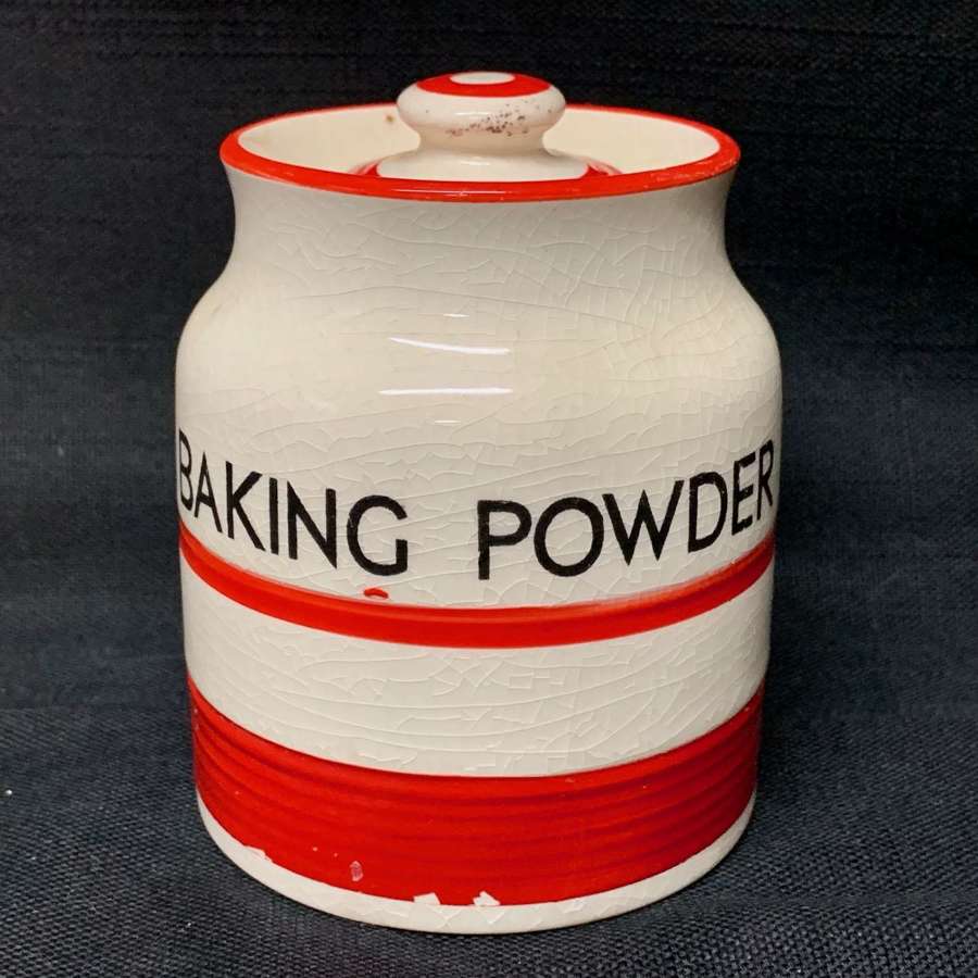 Cornishware Banded Kleen Kitchen Storage Jar ~ BAKING POWDER ~ c 1940