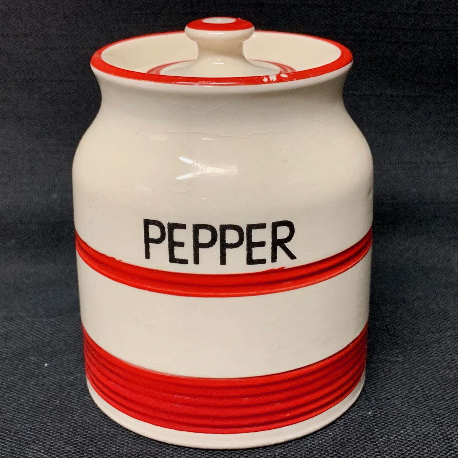 Cornishware Banded Kleen Kitchen Storage Jar ~ PEPPER ~ c 1940
