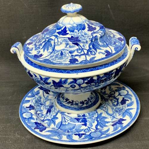 1874 ~ Botanical Transfer Printed Wedgwood Tureen and Undertray PEONY
