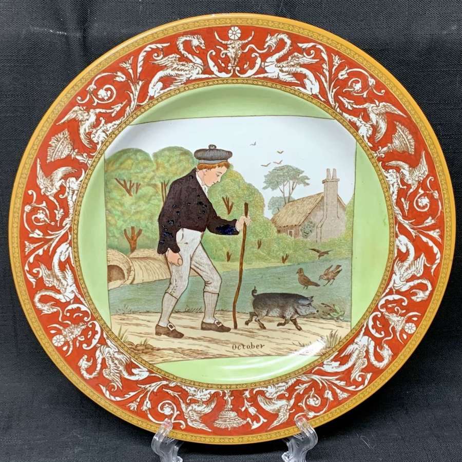 1898 ~ Wedgwood Months Plate ~ OCTOBER ~ Walking Pig