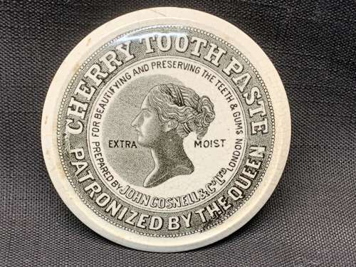 Black Transferware QUEEN'S Cherry Tooth Paste Pot ~ 1880
