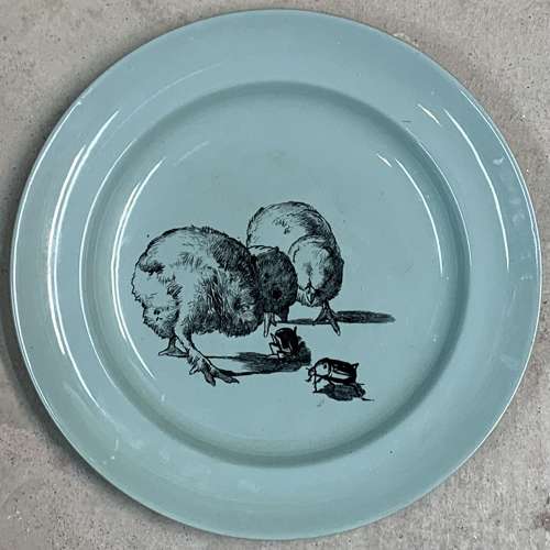 RARE Gustav Leonce Transferware Plate ~ Chicks and Beetles 1890