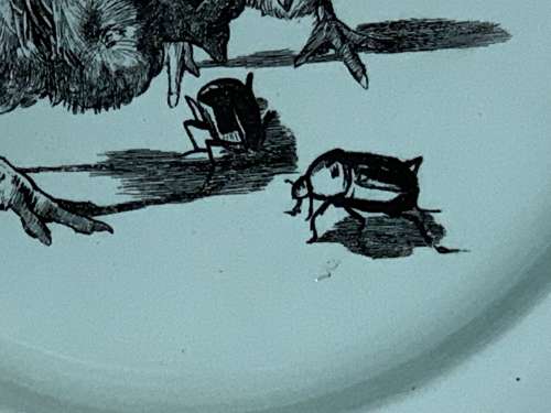 RARE Gustav Leonce Transferware Plate ~ Chicks and Beetles 1890