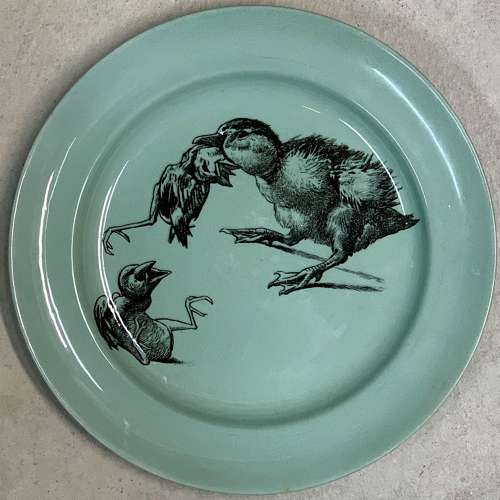 RARE Gustav Leonce Transferware Plate ~ Mother and Chicks 1890