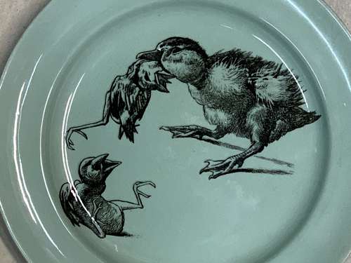 RARE Gustav Leonce Transferware Plate ~ Mother and Chicks 1890