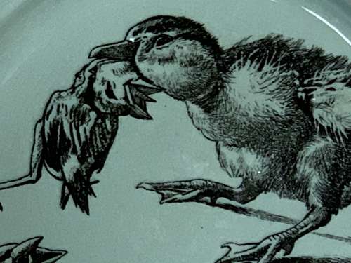 RARE Gustav Leonce Transferware Plate ~ Mother and Chicks 1890