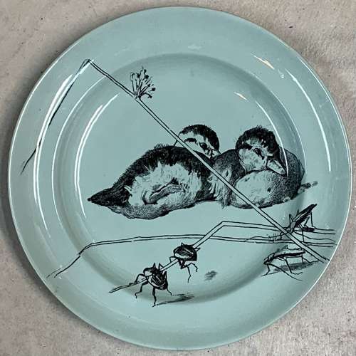 RARE Gustav Leonce Transferware Plate ~ Ducklings and Bugs 1890