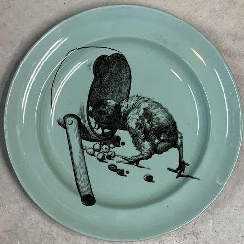 RARE Gustav Leonce Transferware Plate ~ Feeding Chick 1890