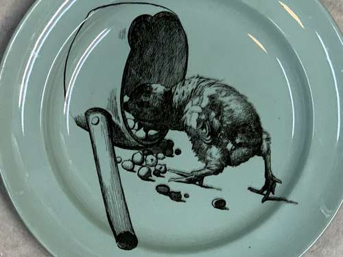 RARE Gustav Leonce Transferware Plate ~ Feeding Chick 1890