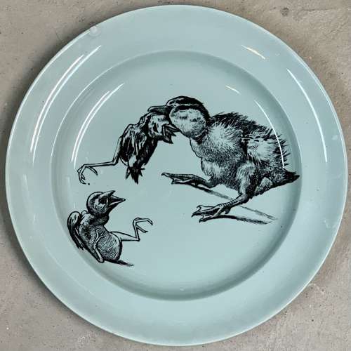 RARE Gustav Leonce Transferware Plate ~ Mother and Chicks 1890