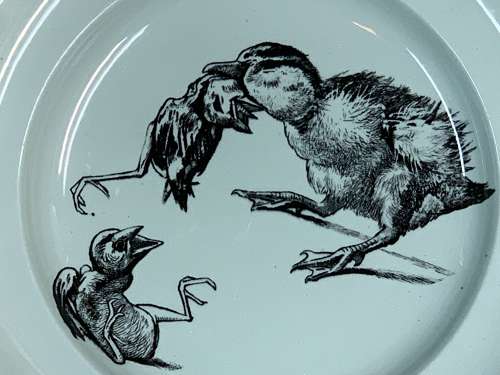 RARE Gustav Leonce Transferware Plate ~ Mother and Chicks 1890