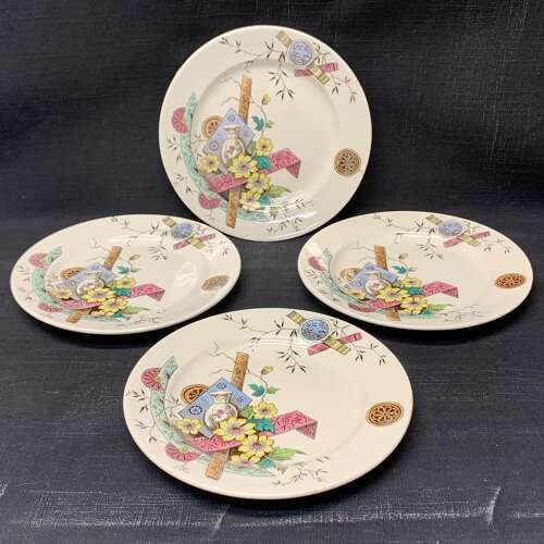 4 Aesthetic Movement Staffordshire Transferware Plates ~ SAIGON 1883