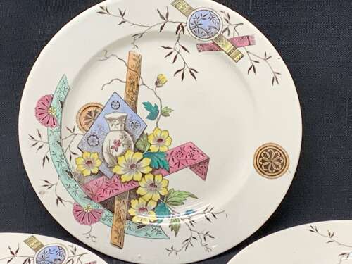 4 Aesthetic Movement Staffordshire Transferware Plates ~ SAIGON 1883
