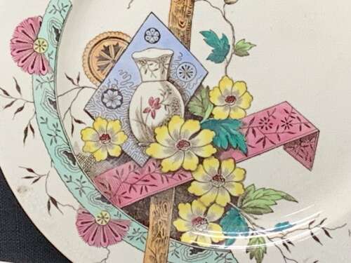 4 Aesthetic Movement Staffordshire Transferware Plates ~ SAIGON 1883
