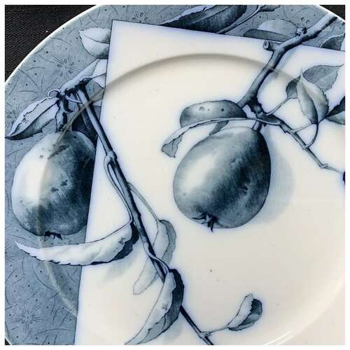 Mulberry Blue Transferware Botanical Fruit Plate ~ 1884 ~ Pears