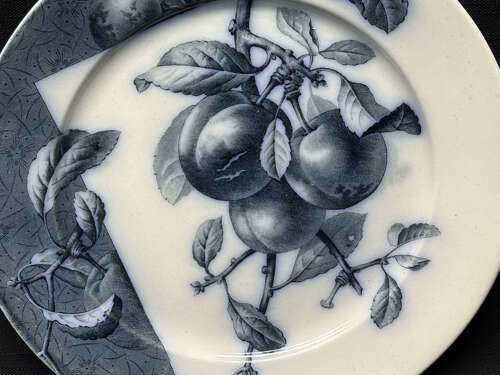 Mulberry Flow Blue Transferware Botanical Fruit Plate ~ 1884 ~ Cherries