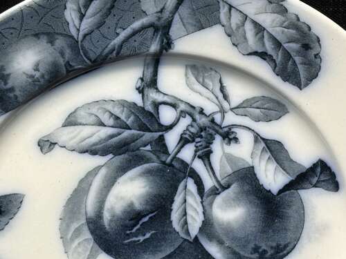 Mulberry Flow Blue Transferware Botanical Fruit Plate ~ 1884 ~ Cherries