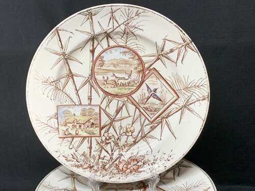 Polychrome Brown Transferware Chatsworth Plate ~ DEER in NATURE 1885