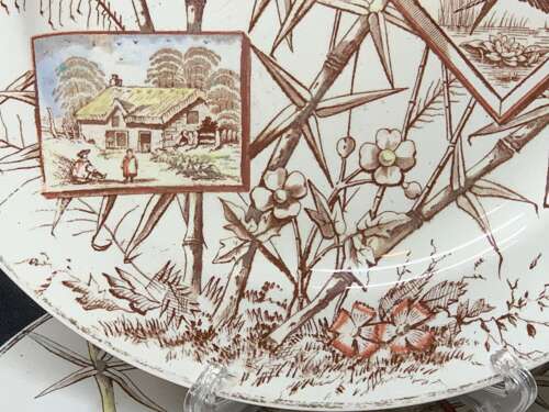 Polychrome Brown Transferware Chatsworth Plate ~ DEER in NATURE 1885