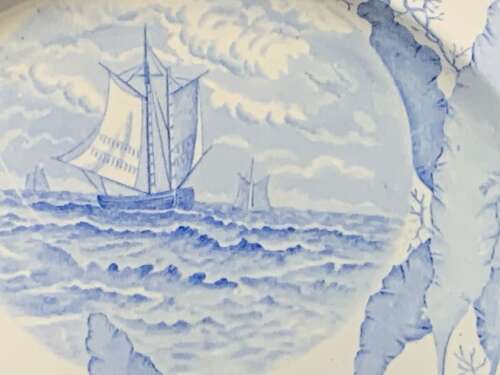 Victorian Blue Transferware Seashells Seaweed Plate ~ OCEANIC 1882