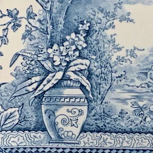 Blue Transferware Victorian Staffordshire Plate ~ Rustic 1886