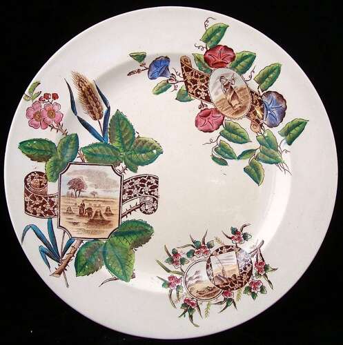 VERY LARGE BROWN TRANSFERWARE POLYCHROME PLATE 1887