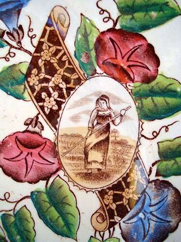 VERY LARGE BROWN TRANSFERWARE POLYCHROME PLATE 1887