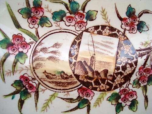 VERY LARGE BROWN TRANSFERWARE POLYCHROME PLATE 1887
