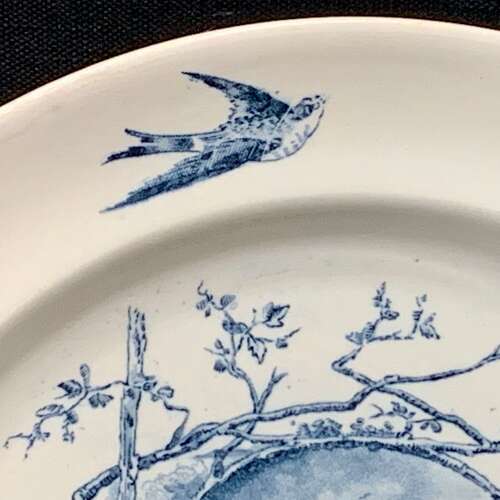 Blue Transferware Victorian Staffordshire Plate ~ Rustic 1886