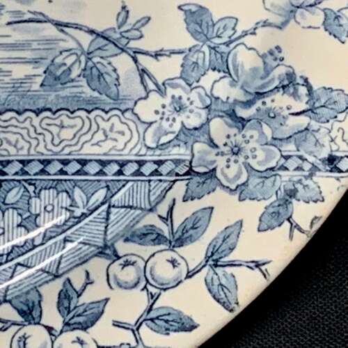 Blue Transferware Victorian Staffordshire Plate ~ Rustic 1886
