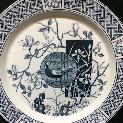 1880 ~ Blue Transferware Faisan Victorian Plate ~ PHEASANT