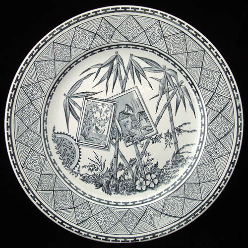 LARGE ENGLISH AESTHETIC TRANSFERWARE PLATE ~ BAMBOO 1885