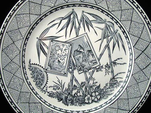 LARGE ENGLISH AESTHETIC TRANSFERWARE PLATE ~ BAMBOO 1885