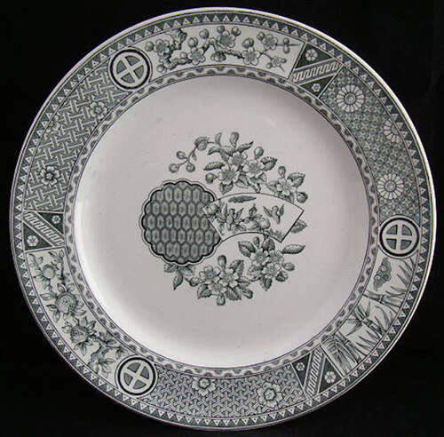 AESTHETIC GREEN TRANSFERWARE PLATE ~ LOVEBIRDS 1879