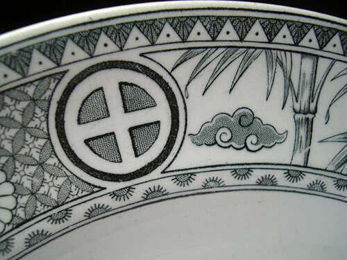 AESTHETIC GREEN TRANSFERWARE PLATE ~ LOVEBIRDS 1879