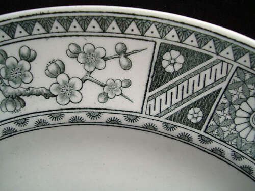 AESTHETIC GREEN TRANSFERWARE PLATE ~ LOVEBIRDS 1879