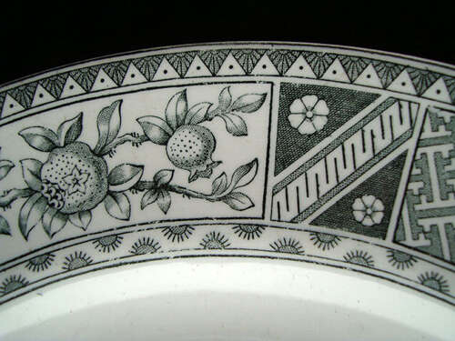 AESTHETIC GREEN TRANSFERWARE PLATE ~ LOVEBIRDS 1879