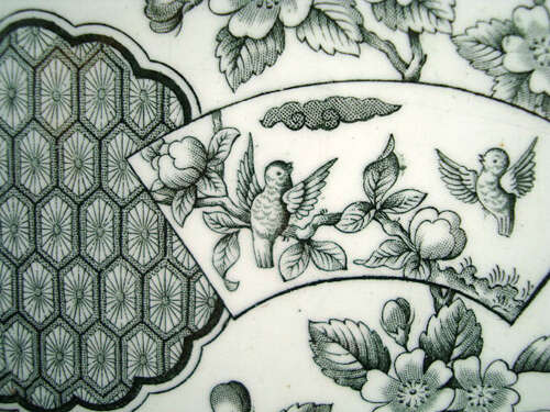 AESTHETIC GREEN TRANSFERWARE PLATE ~ LOVEBIRDS 1879