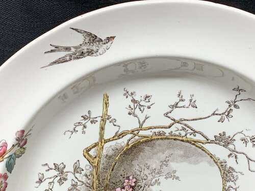 Polychrome BROWN TRANSFERWARE Bowl Plate ~ RUSTIC 1886