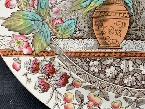 Polychrome BROWN TRANSFERWARE Bowl Plate ~ RUSTIC 1886