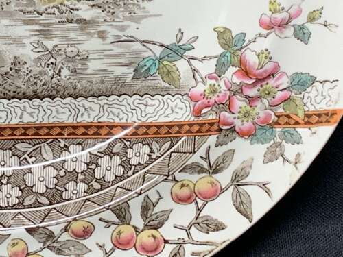 Polychrome BROWN TRANSFERWARE Bowl Plate ~ RUSTIC 1886